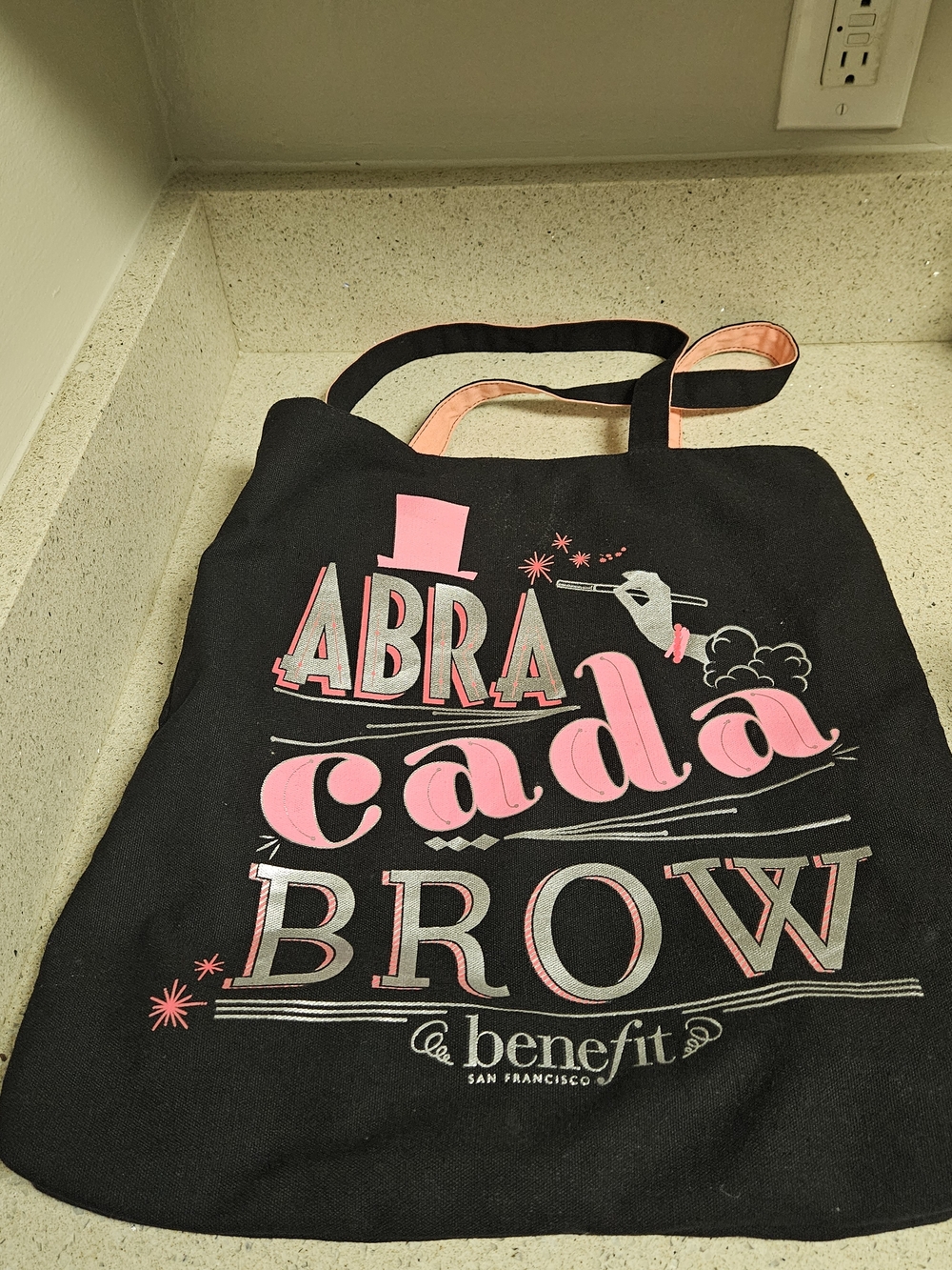 Benefit 'Abracada-Brow' Black and Pink Canvas Tote Bag